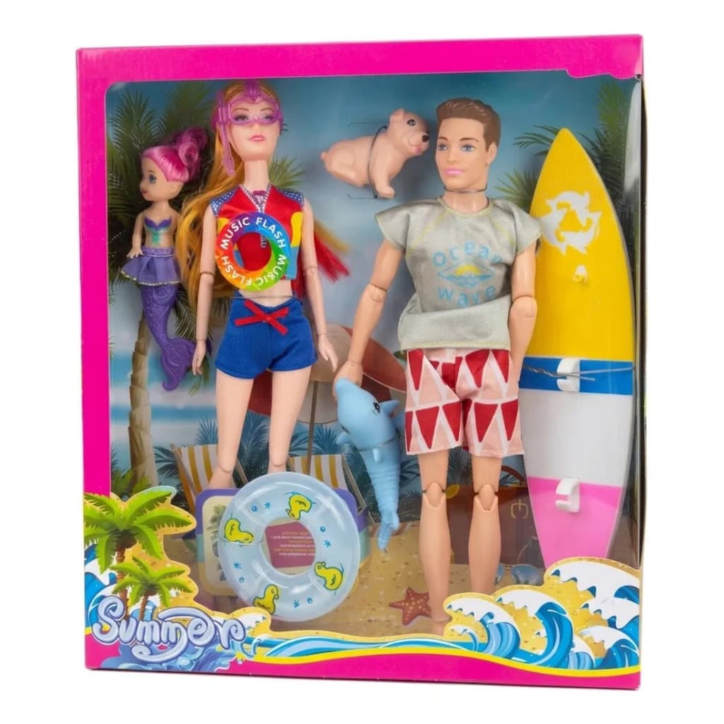 Kit Bonecos Summer Praia com Prancha de Surf e Acessórios