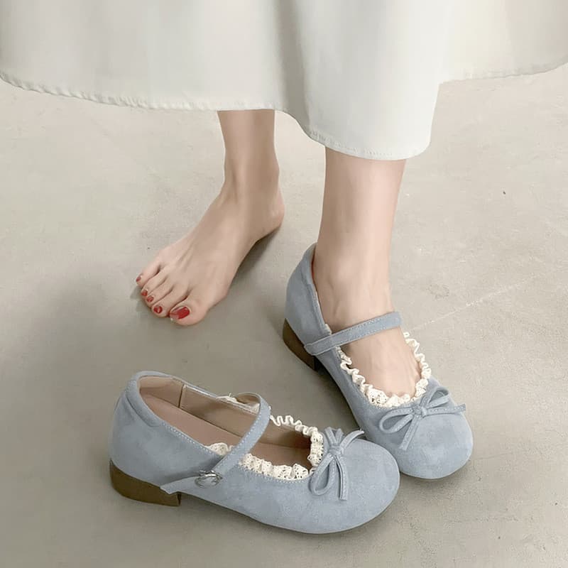 3 cores Mary Jane sapatos dedo do pé redondo Retro arco fivela sapatos suave fada rendas noite sapatos X63Y