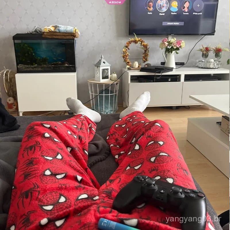 Calças de Pijama Sanrio Hello Kitty e Homem-Aranha, Tecido Elástico de Dupla Face, Presente Kawaii para Mulheres WW9X