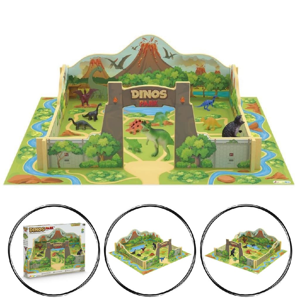Dinos Park Brinquedo Playset em Madeira com 10 Dinossauros