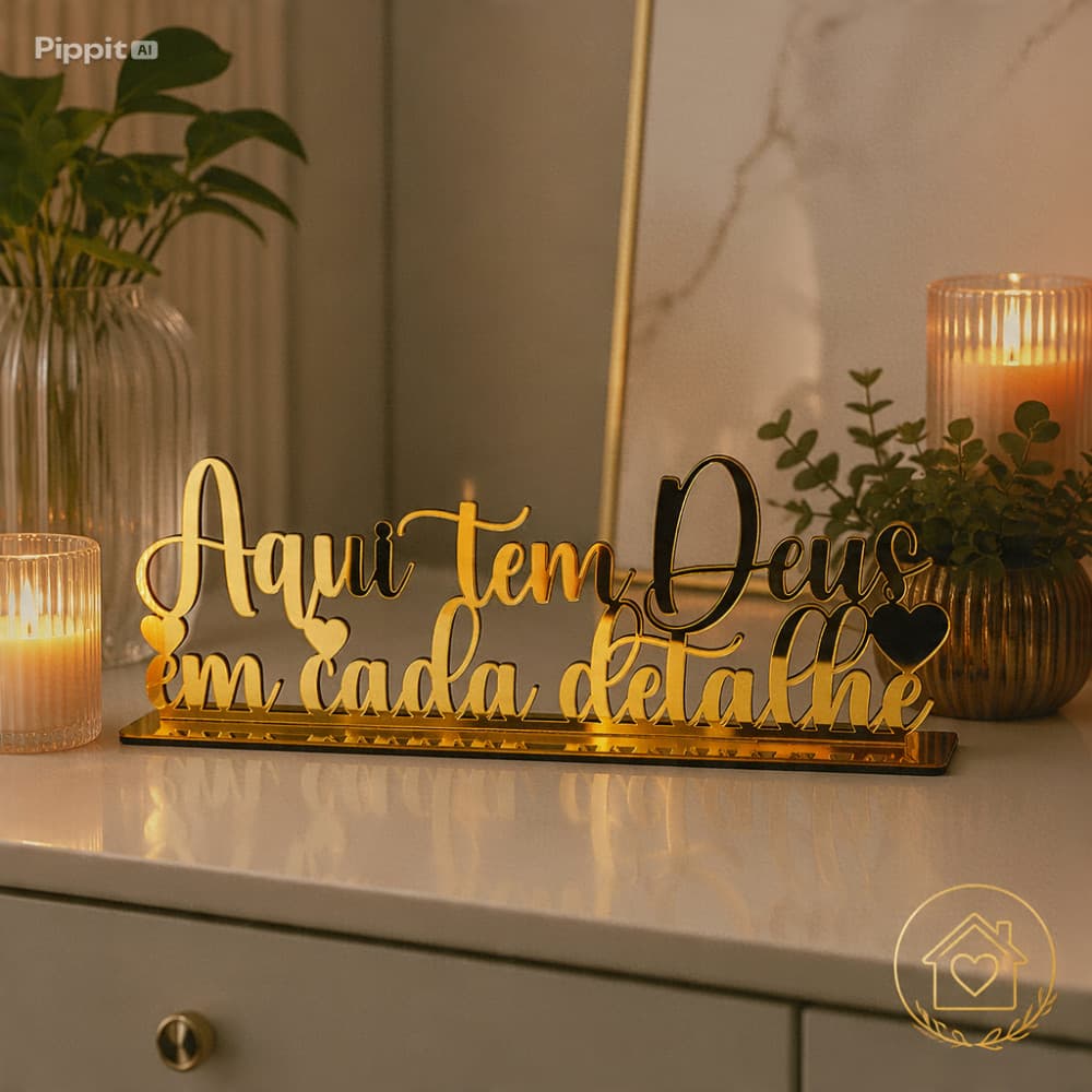 Frase Aqui Tem Deus em Cada Detalhe Base Estante OFERTA