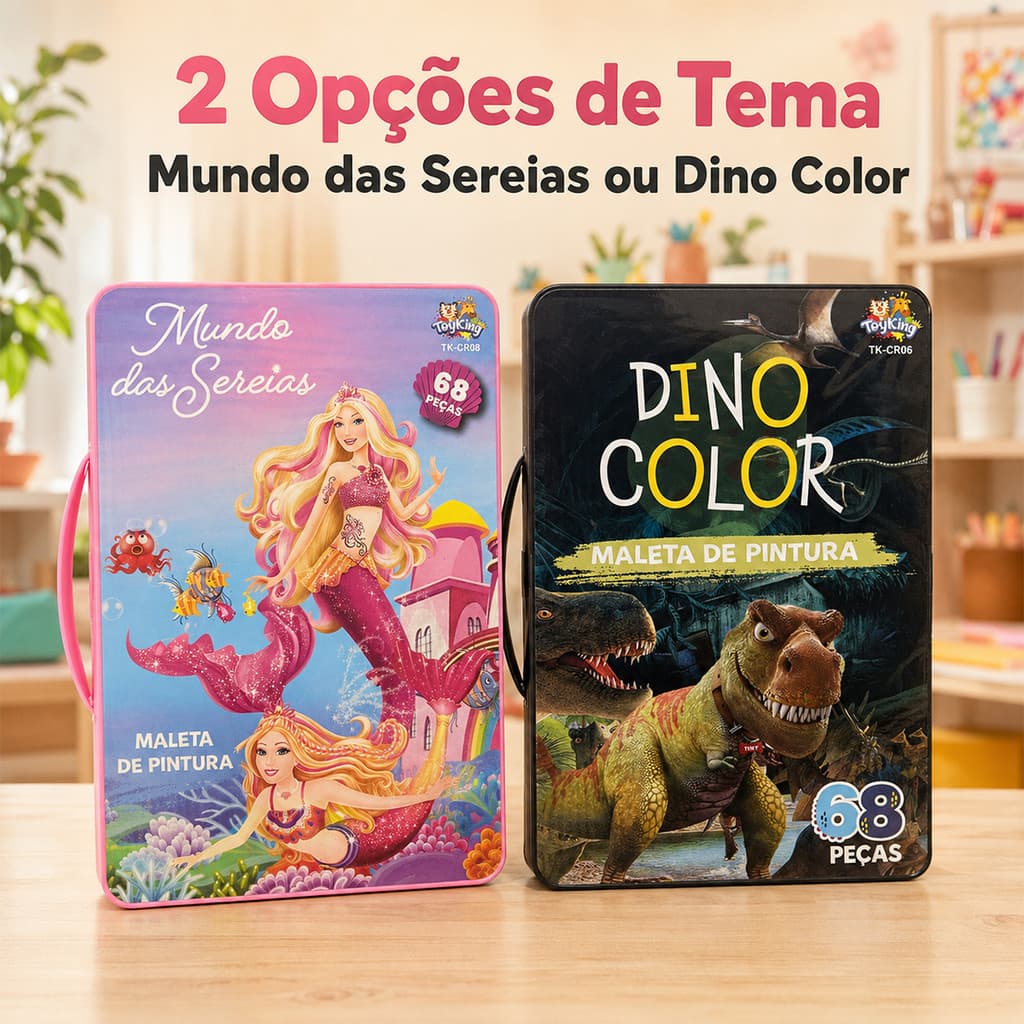 Maleta Infantil para Desenhar 68 Peças para Colorir com Lápis Giz Canetinhas Aquarela Pincel e Régua
