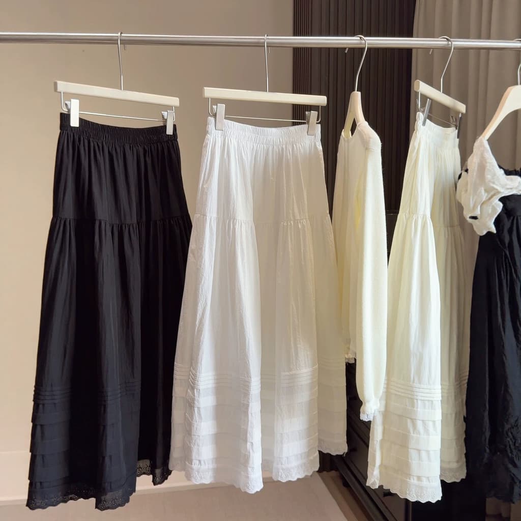 2026 primavera verão estilo renda fungo borda branco bolo saia feminina a linha solta mais magro olhar comprimento médio