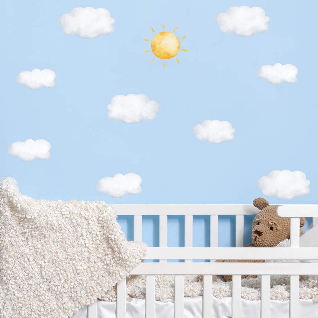 Adesivo de Parede Infantil Sol e Nuvens Aquarela