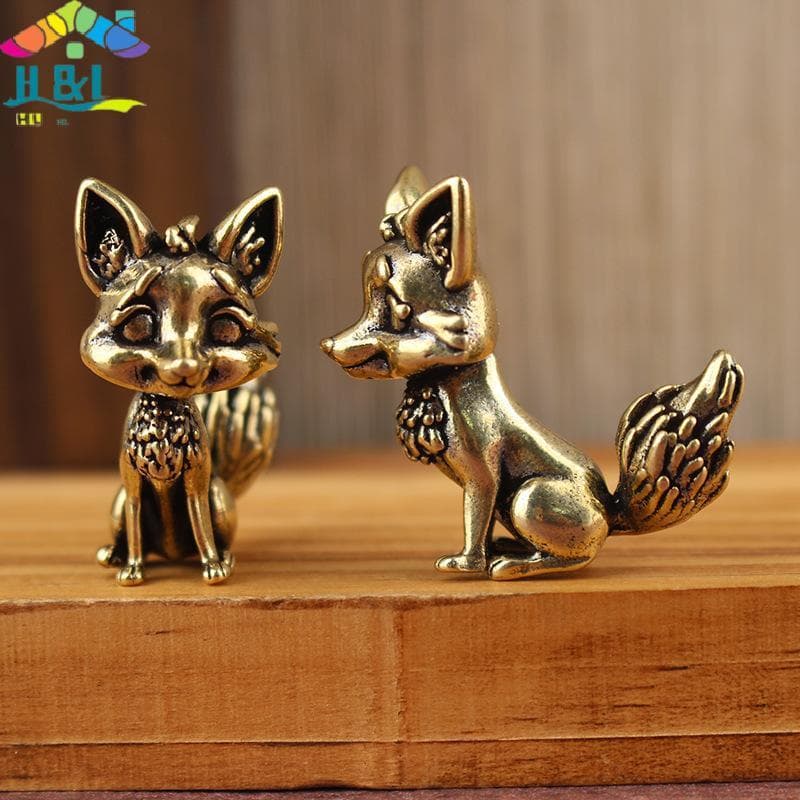 H & L Estátua De Raposa De Latão Estatuetas Em Miniatura Fofa Ornamento De Mesa Decorações Acessórios Escultura De Anima