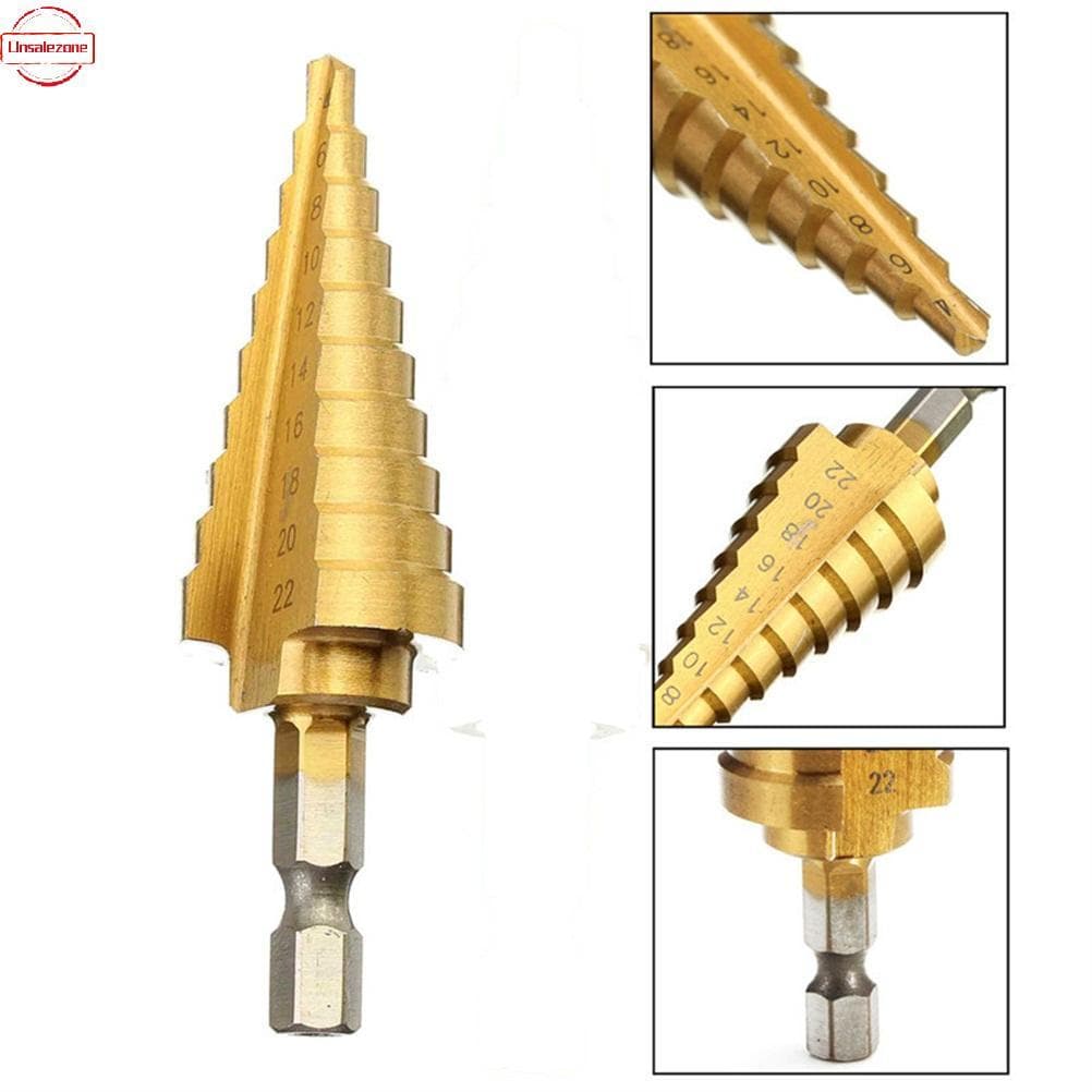 OZTH 1PC Titânio Banhado Hexagonal Sulco Reto Passo Broca 4-22mm Buraco Abertura Ferramenta Fresagem Pagode Varia