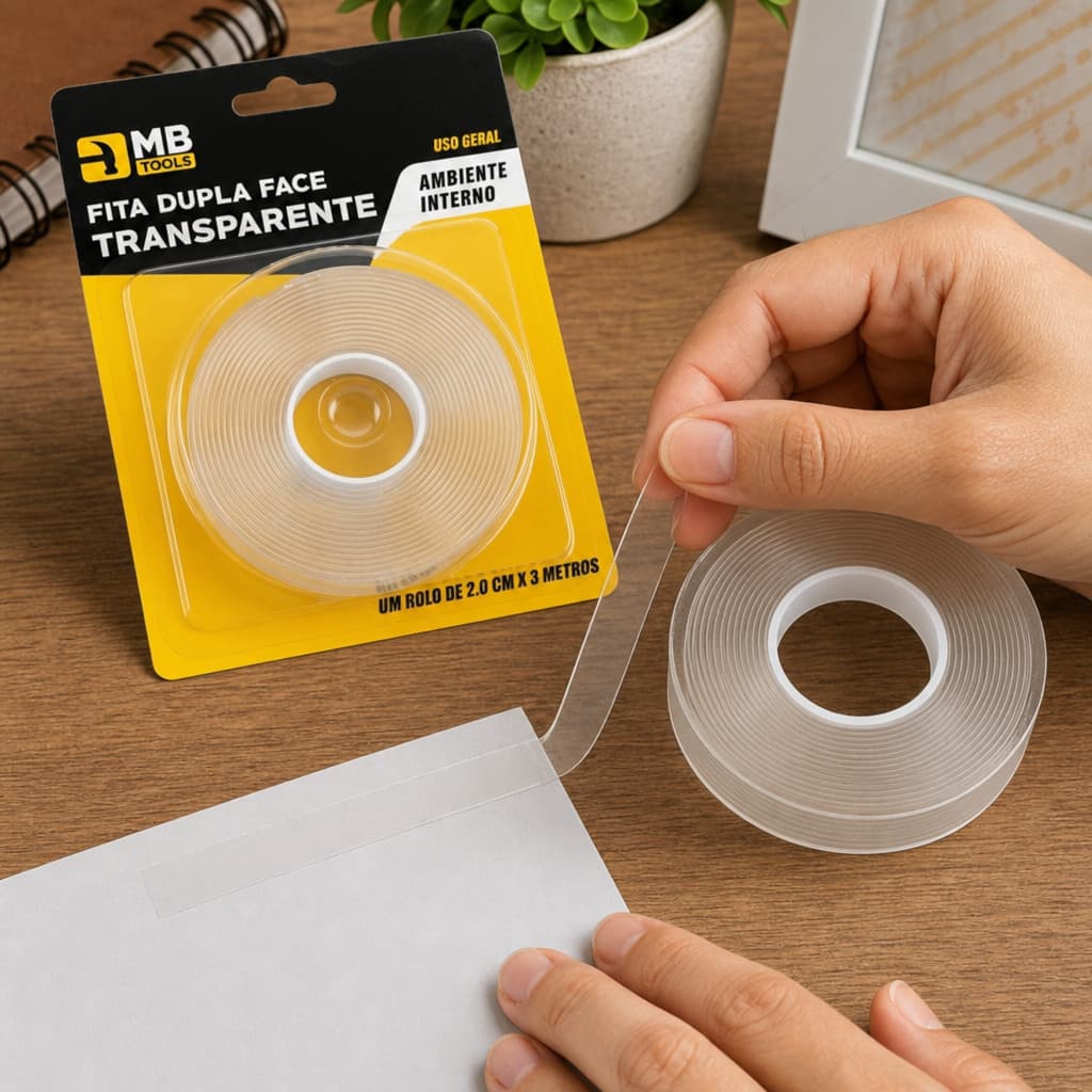 Fita Dupla Face Transparente 2cm x 3 Metros Alta Aderência Corte Fácil