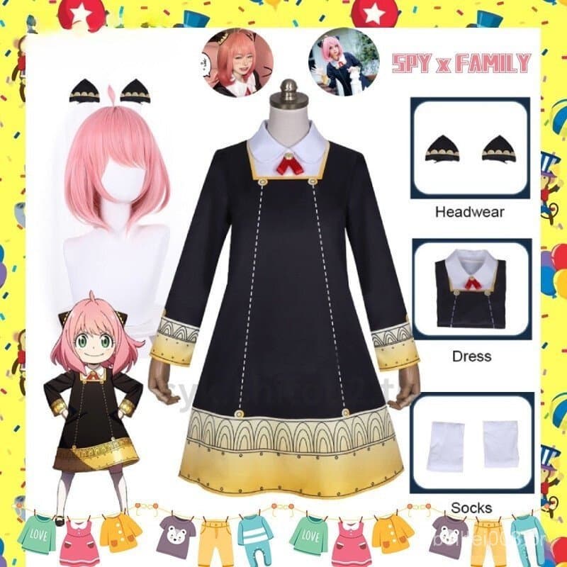 Mr.YE 2024 SPY × FAMILY Cosplay Fantasias Vestir Anya Forger Vestido De Mulher & Roupa De Menina E Cabeça Halloween Esto