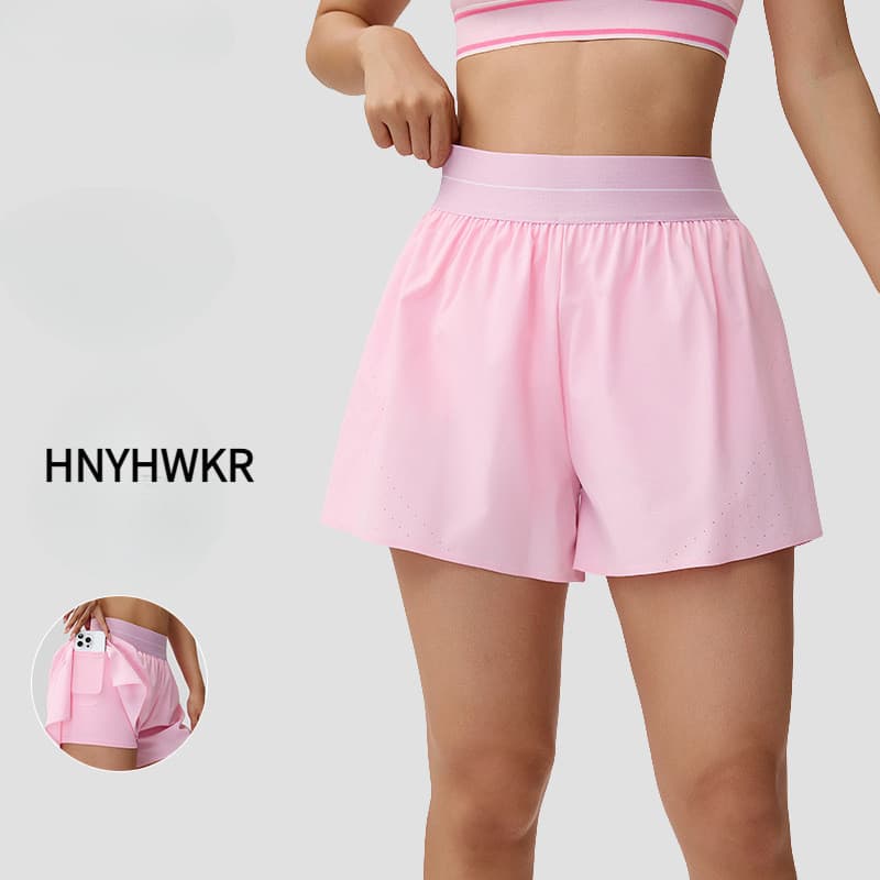 Shorts esportivos de cintura alta para mulheres, de secagem rápida, estilo slim de verão, anti-exposição, casual. YNW8