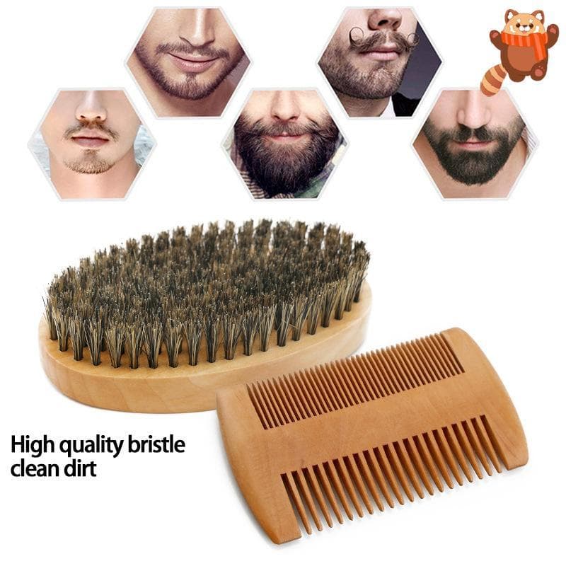 [AP] Kit Profissional De Escova E Tesoura Para Barba Com Cerdas De Javali Homens Bolsa De Presente TH