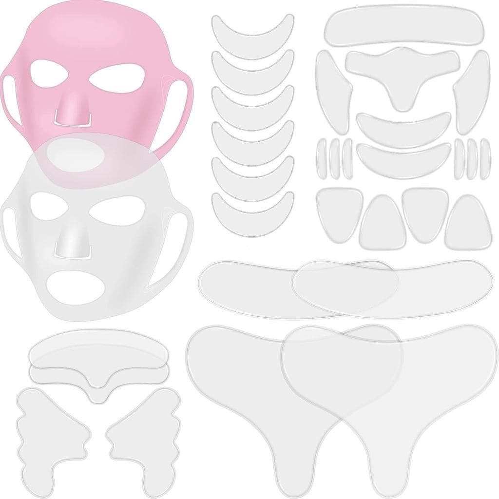 Maitys 32 Conjunto de máscara facial de silicone reutilizável e adesivos antirrugas, máscara com alça para o pescoço, ad