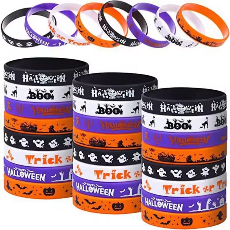 [Decoração De Halloween] 8 Peças De Pulseiras De Silicone-Pulseira De Abóbora De Caveira-Lembrancinhas De Festa De Truqu