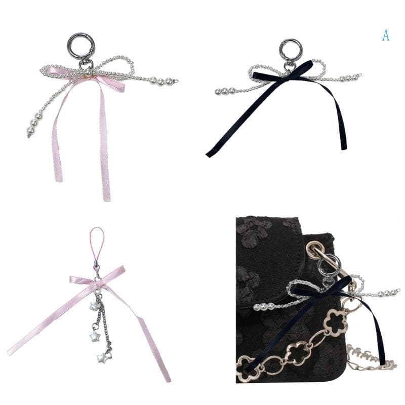 Bonito Pérola Bowknot Charme Chaveiros Pingente Chaveiro Mochila Pendurado Ornamento Para Mulhere
