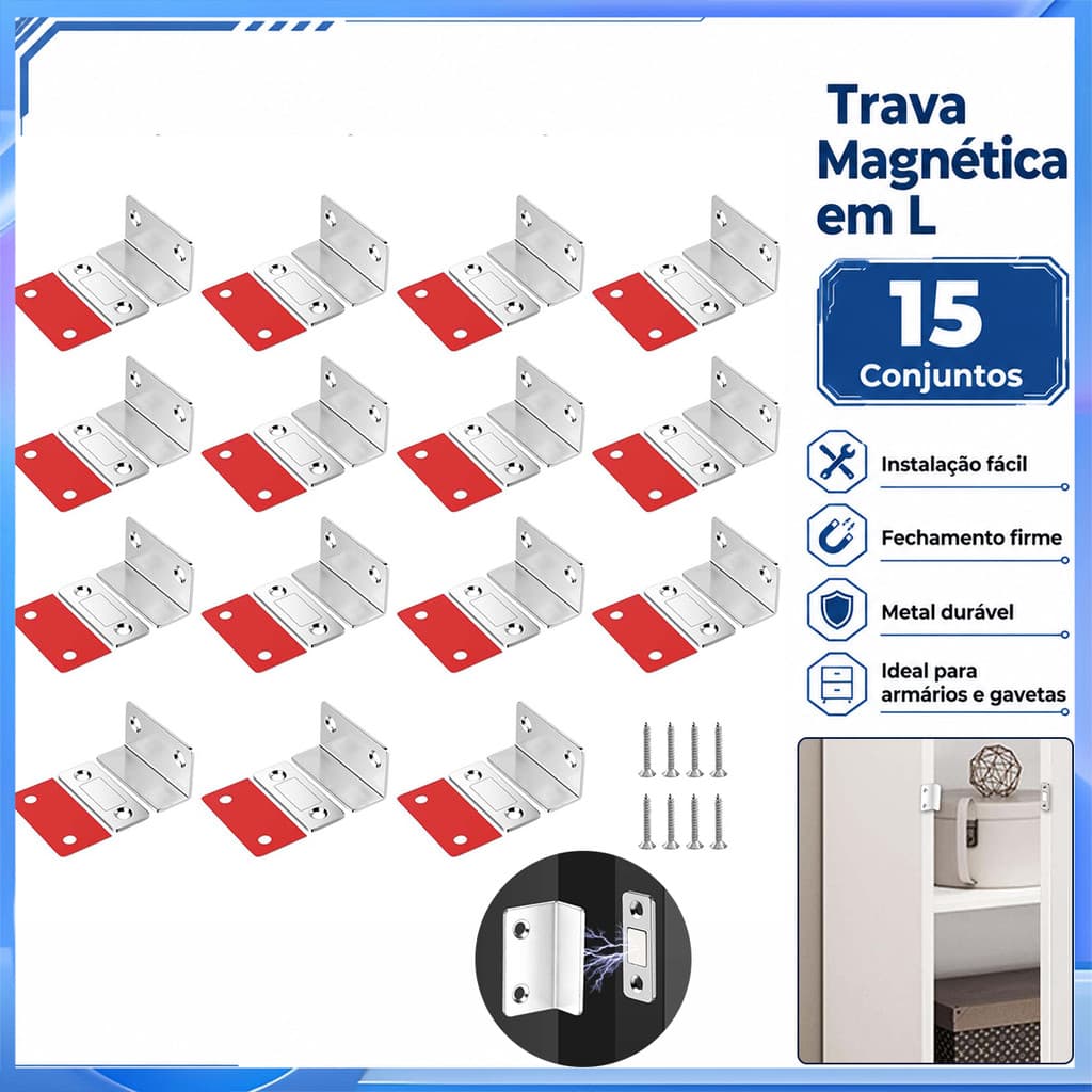 Sucção magnética perfurada em forma de L 15 conjuntos de gaveta de armário fecho magnético