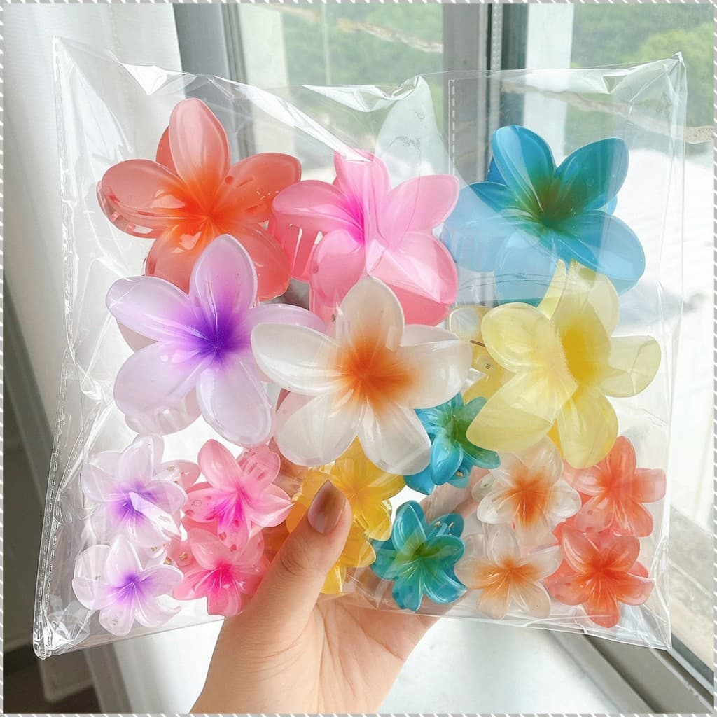 【Estilo Coreano】Set 18 Kẹp Tóc Hoa Sứ Màu Loang Kẹp Càng Cua Flor de Ovo/Presilha de Cabelo/Prendedor de Rabo de Cavalo