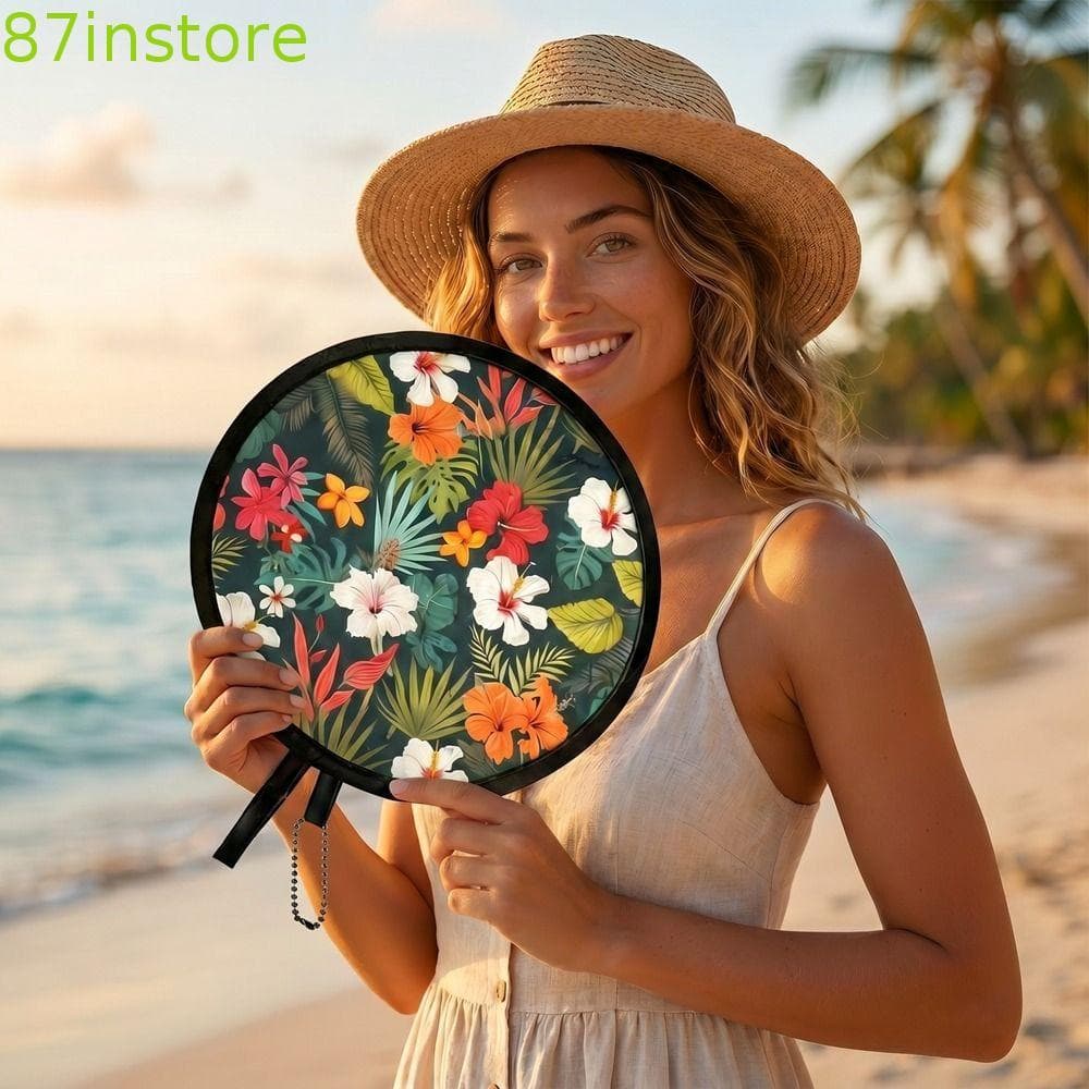Ventilador Dobrável INSTORE1 , Padrão De Flor Com Portátil De Bolso , De Disco Voador Redondo Estilo Japonês