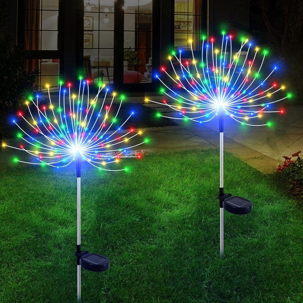 Luzes Solares de Jardim Slyuexu à Prova d'Água para Exterior, Pacote com 2 Luzes Solares Decorativas de Fogo de Artifíci