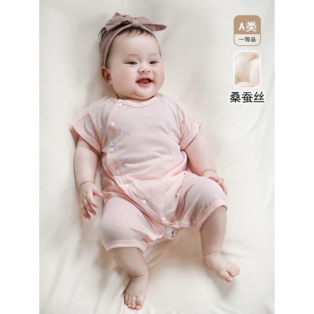 Macacão de bebê de seda amoreira verão fino roupas de bebê recém-nascido de manga curta macacão recém-nascido roupas de