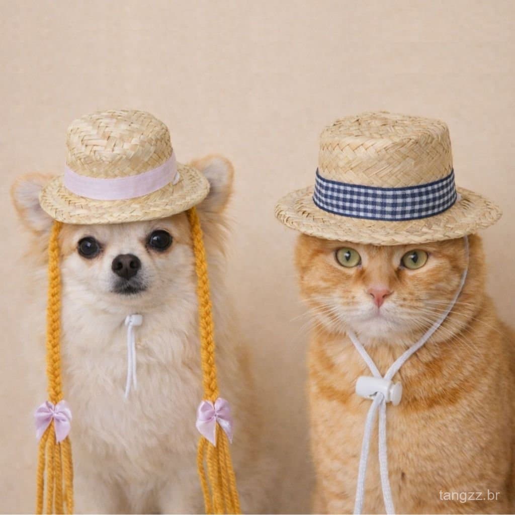 Chapéu festa junina de palha pet para cachorro e gato