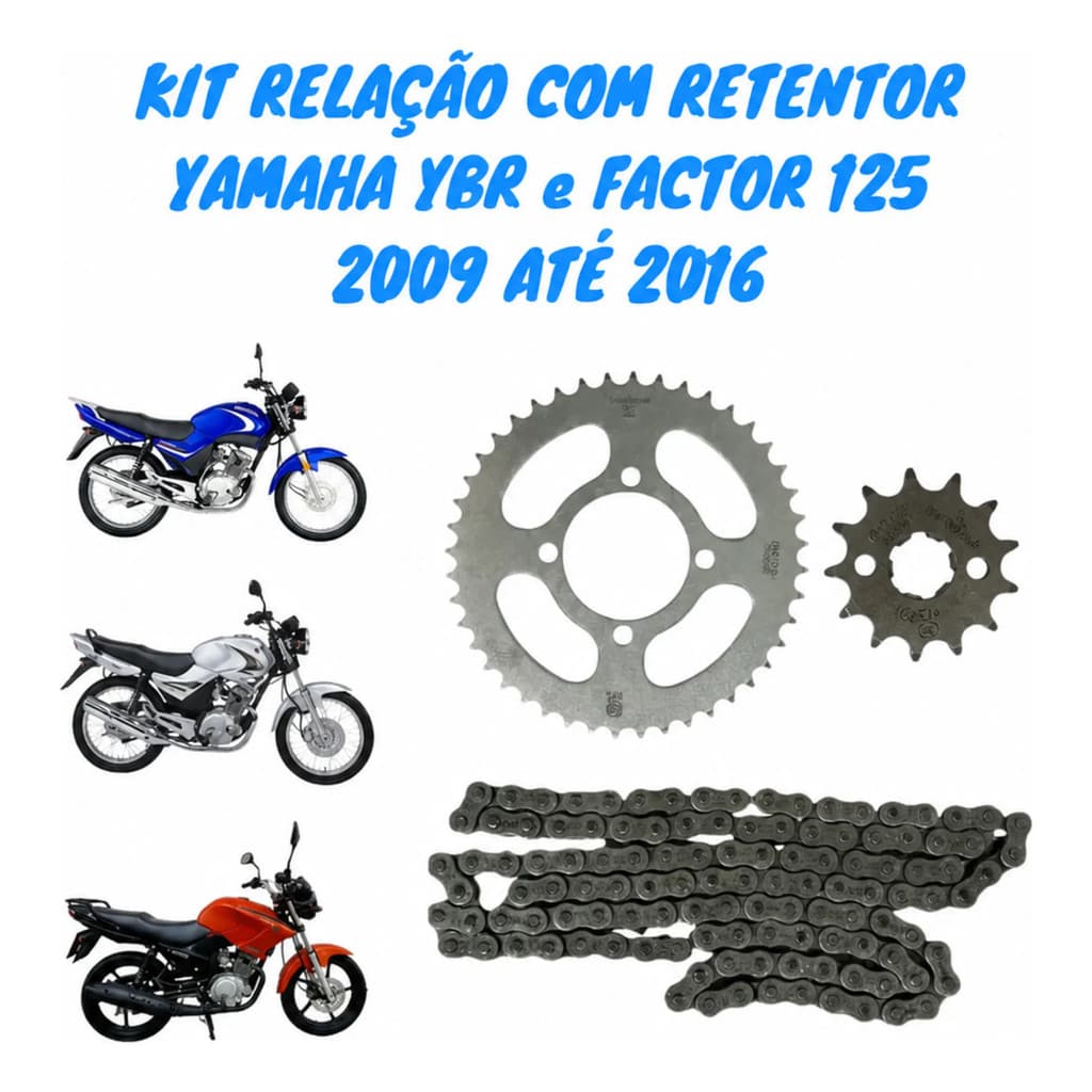 Kit Relacao Transmissao Factor Ybr 125 2009 A 2016 Aço 1045 Aço