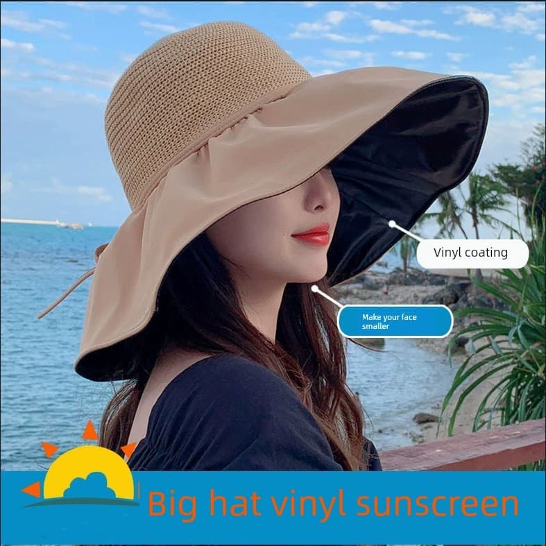 Chapéu balde de vinil feminino verão guarda-sol chapéu de sol Anti-ultravioleta grande borda capa rosto ao ar livre chap
