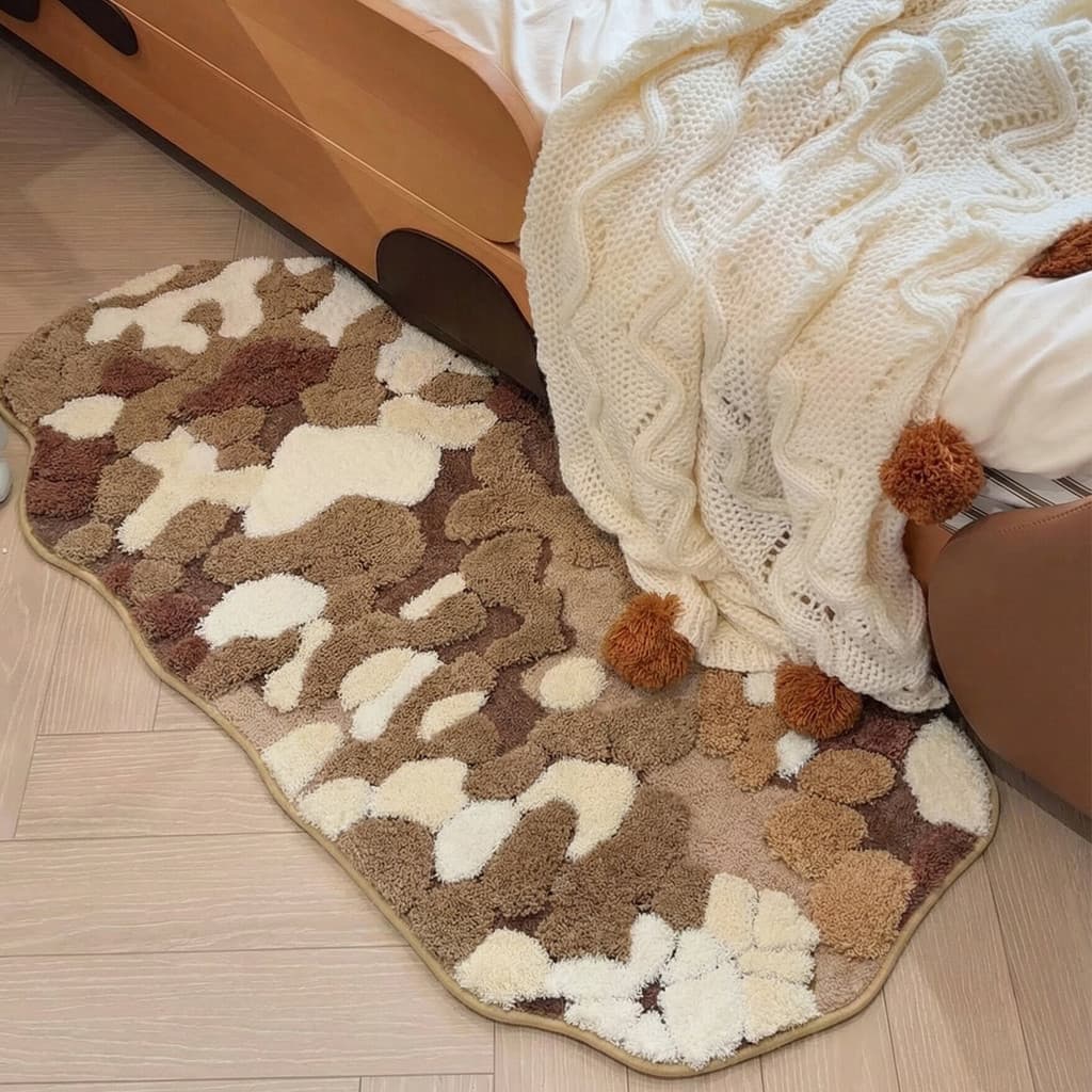Novo estilo quarto tapete de cabeceira marrom Irregular musgo quarto tapete dopamina vestiário sala estar