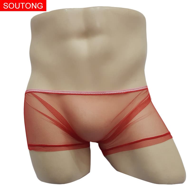 Cuecas boxer masculinas totalmente transparentes de gaze, cuecas boxer respiráveis e elegantes