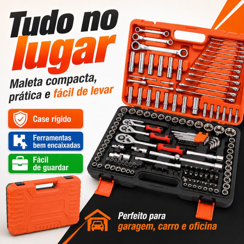 Kit Completo 108 Peças CR-V com Soquetes e Chaves | Uso Doméstico, Automotivo e Oficina Profissional