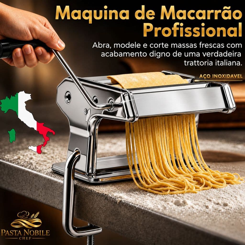 Máquina de Macarrão Manual para Espaguete Talharim e Lasanha 3 em 1 Aço Inox com 9 Espessuras