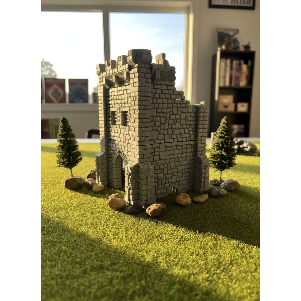 Torre em Ruínas Cinza Miniatura para Cenários de RPG