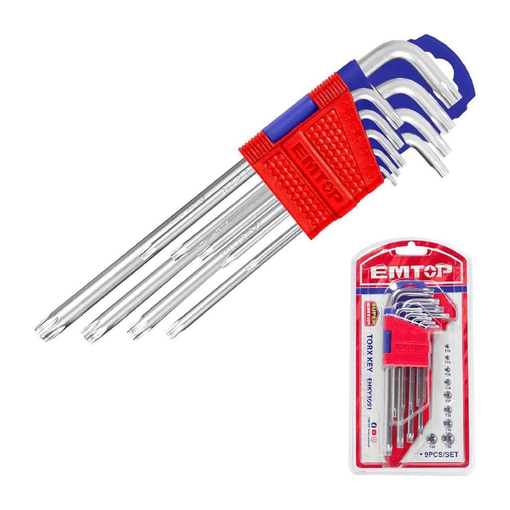 Kit Jogo De Chaves Torx Longas Aço S2 9 Peças T10 T50 Emtop