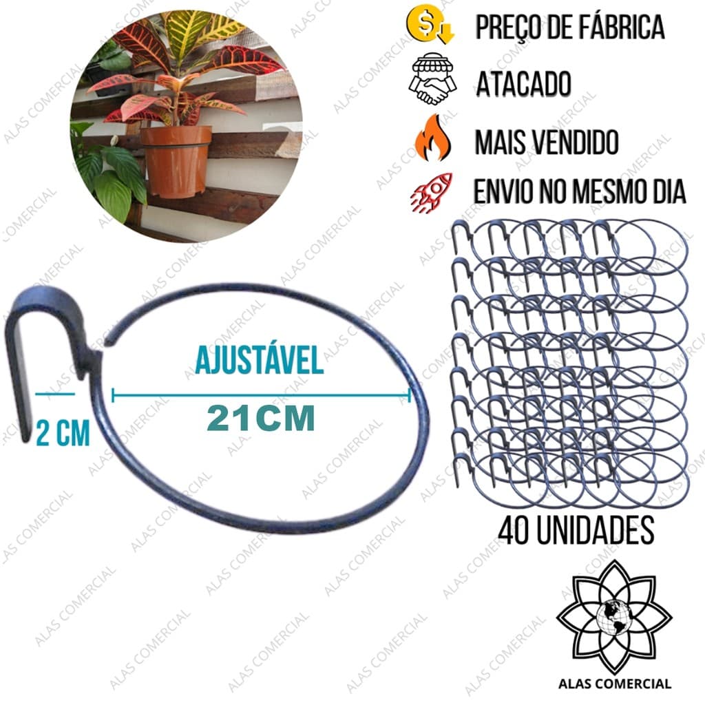 Kit Argola Suporte Reforçado 21cm para Vaso Planta Jardim Vertical Painel - Atacado Revenda
