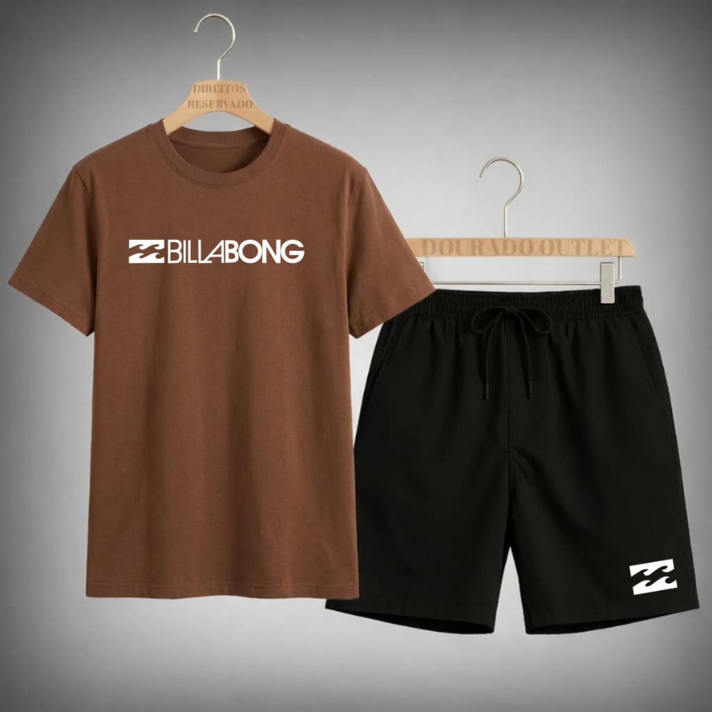 Conjunto Bermuda E Camiseta Masculina Básica Billabong Ret Skate Surf Qualidade Camisa T-shirt  Algodão Confortável