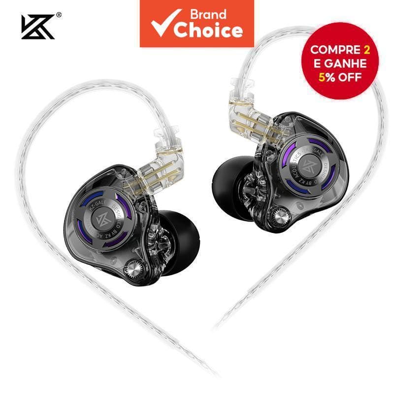 KZ Gale Fone de Ouvido com Fio In-Ear HiFi com 2 Microfones, Unidade Dinâmica Superlinear, Ergonômico, Monitor de