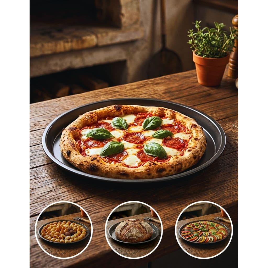 Forma de Pizza 36cm Assadeira Redonda Antiaderente Alumínio Grande Profissional Forno a Gás Lenha