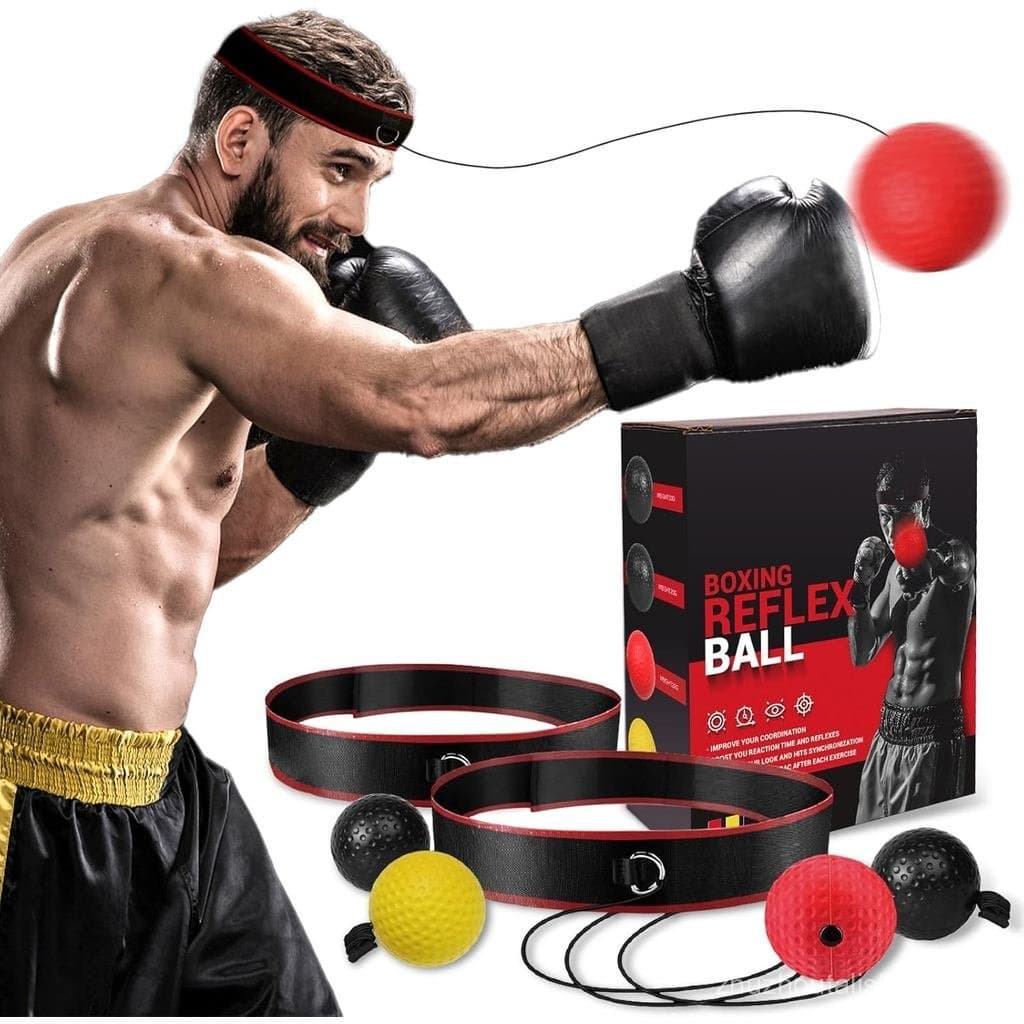 KTEBO ®   Conjunto de Bolas Reflexivas para Boxe com Faixas de Cabeça - Inclui 4 bolas diferentes e 2 faixas de cabeça a