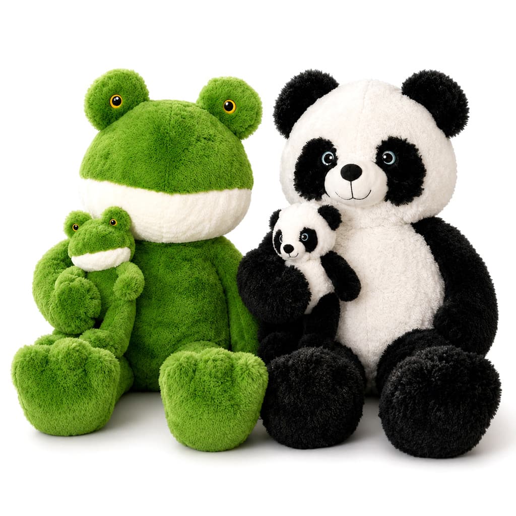 Bicho De Pelúcia Mãe E Filho Sapinho E Urso Panda 75cm Fofinho Presente Infantil Macio