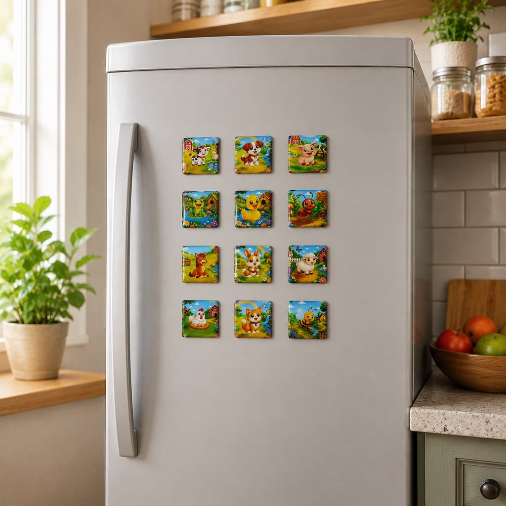 Imã de Geladeira Infantil Animais Educativo Kit 12 Peças