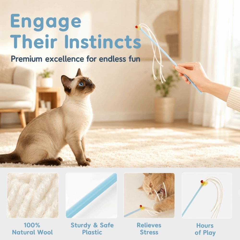 Varinha De Provocação De Gato INTREE , Brinquedo Durável De Lã Pura Para Gatinhos Limpeza De Dentes Resistente À Mastiga