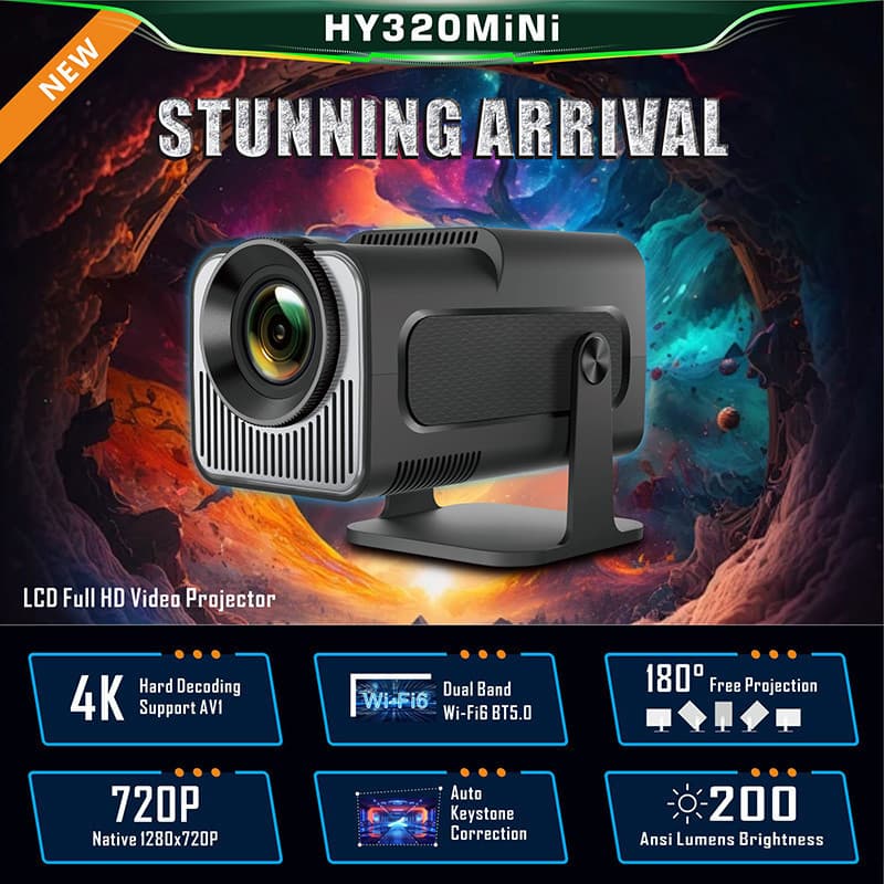P ZPQ barril tipo HY320mini projetor portátil suporte espelhamento de tela do telefone móvel 1080P sem fio Mini portátil