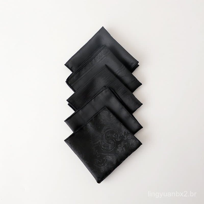 [Promoção] Em Estoque: Lenço de Bolso Texturizado Preto com Padrão Simples, Design Floral Grande, Pode Ser Combinado com