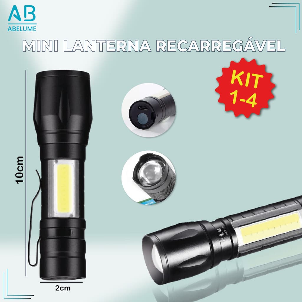 Mini Lanterna Led Tática USB Portátil com Zoom Recarregável Luz Forte Potência Alta