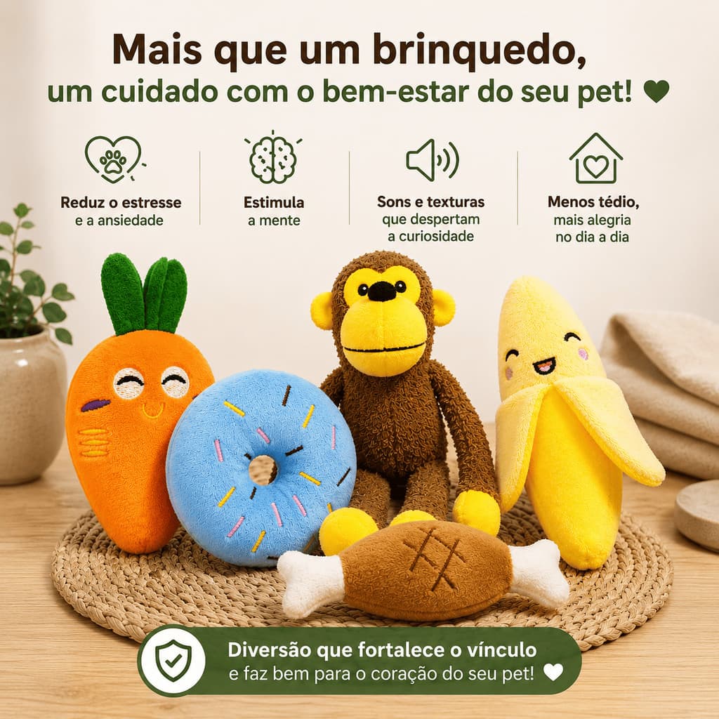 Brinquedos Pelucia Para Cachorro e Gato Diversos Textura Som Atrativo Mordedor Resistente