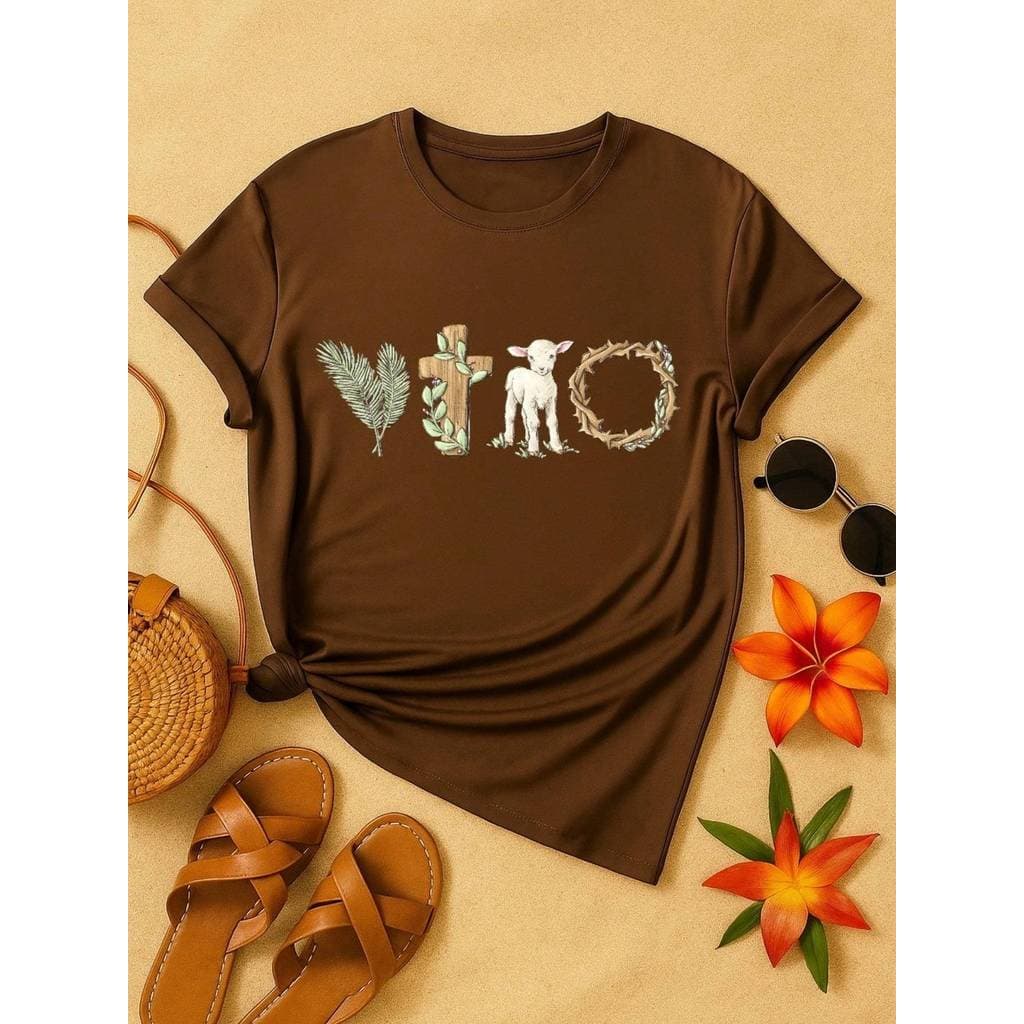 Camiseta Religiosa Feminina 100% Algodão com Estampa Cristã de Vitória - Blusa Confortável
