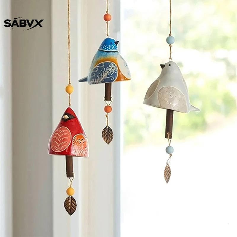 SABVX 1PC Japonês Pássaro Canção Sino Pendurado Vento Carrilhão Artesanato Pingente Ao Ar Livre Windchime Para Jardim Pá