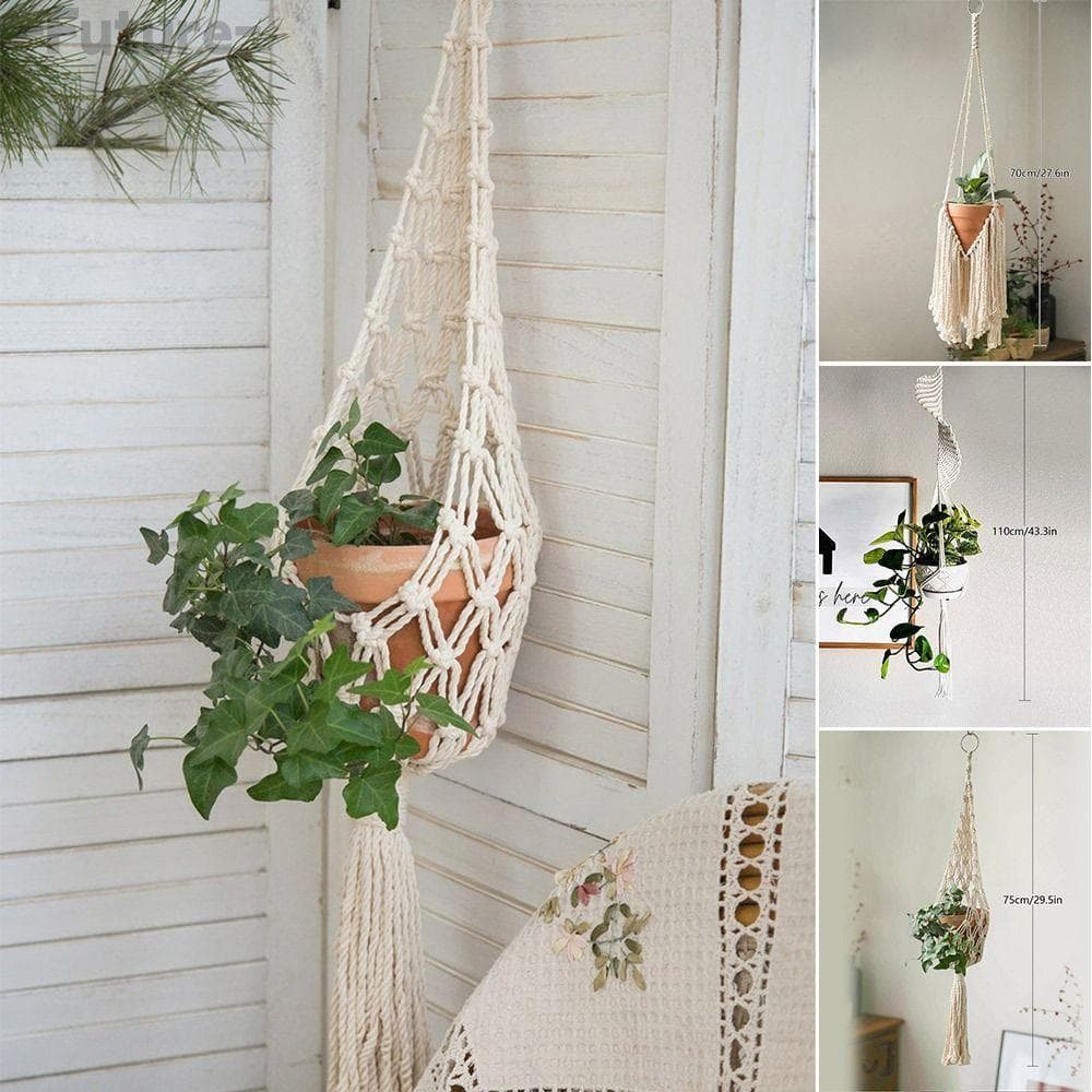 Futuro | Cabides De Plantas , Cor Bege Para Sala De Estar Interna , Varanda , Corda De Algodão , Plantador Suspenso