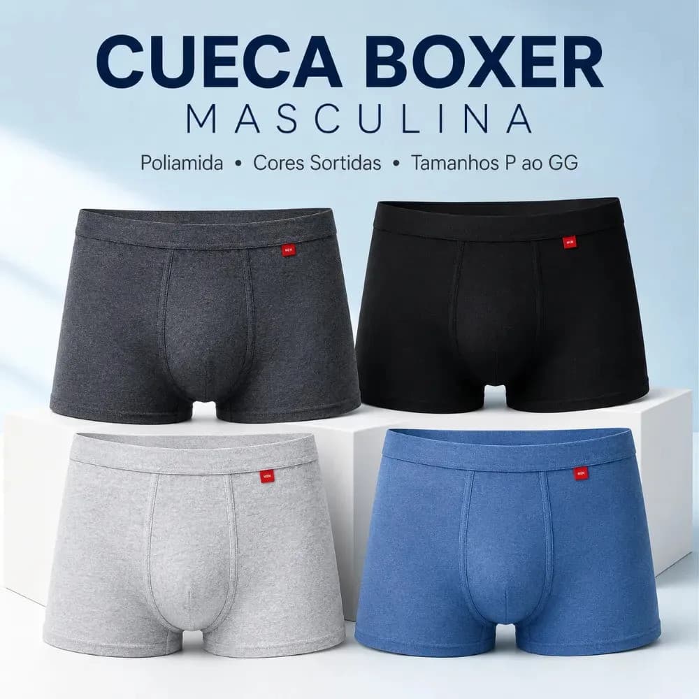 Cueca Boxer Masculina Poliamida Confortável Com Elastano