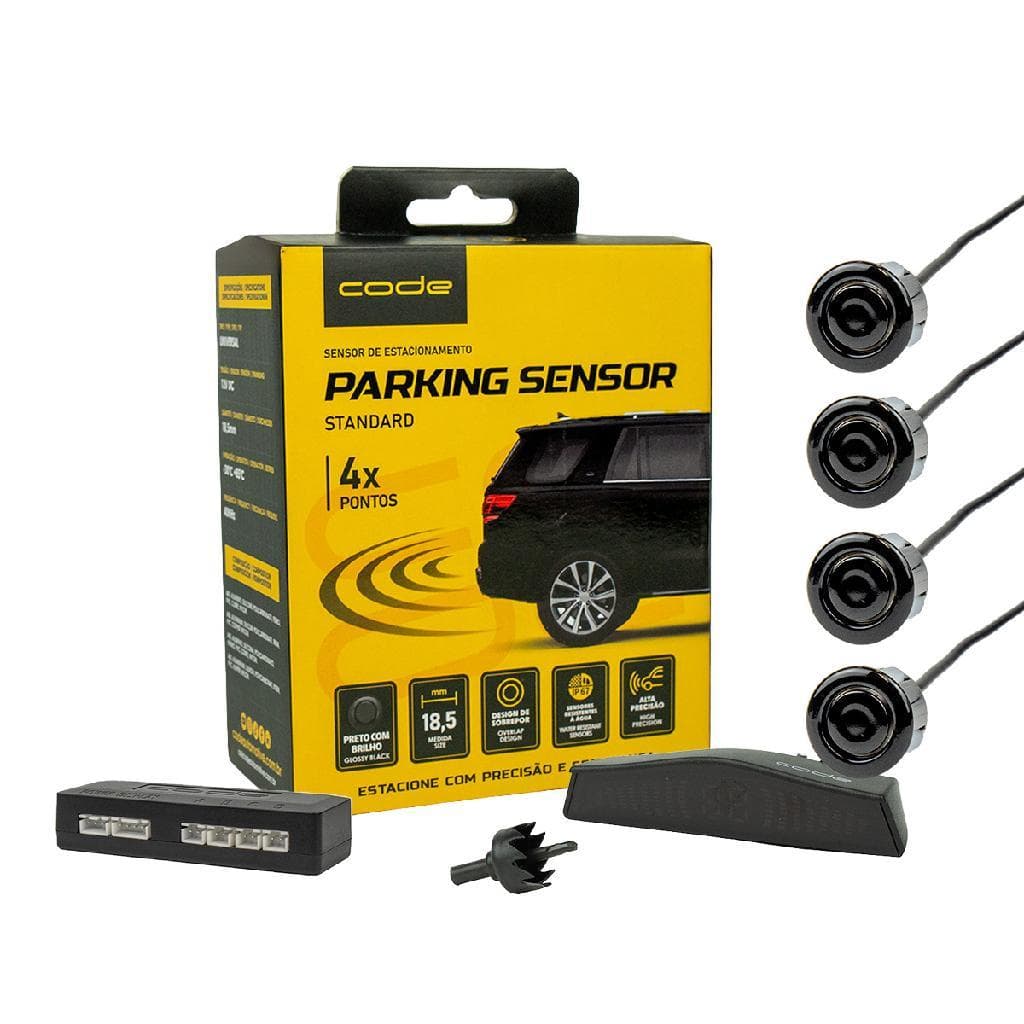 Sensor Ré Estacionamento Visor Led Tech One Preto 4 Pontas