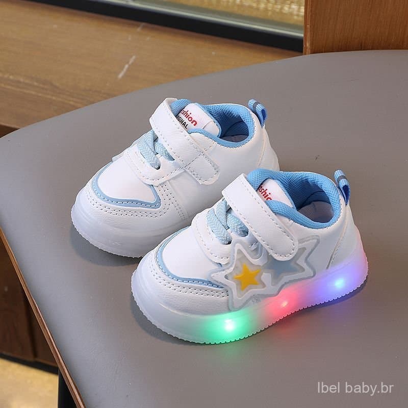 Crianças tênis meninos aprendendo sapatos meninas moda tênis luzes LED luz (0-2 anos de idade)