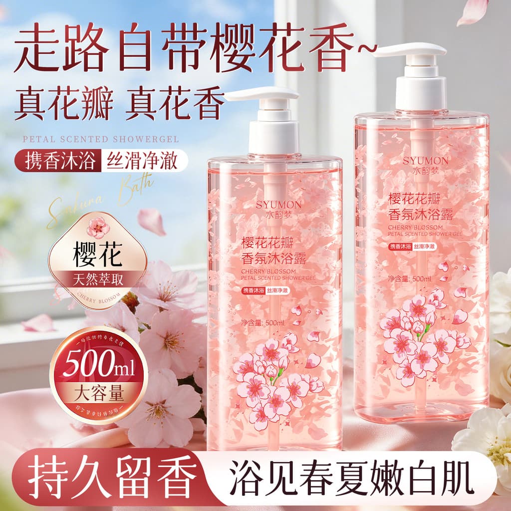 Pétalas de flor de cerejeira fragrância de longa duração 24 horas Perfume Real pétala fragrância Gel de banho hidratante